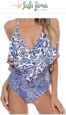 Luli Fama Naughty Girl Ruffle One Piece Blue White Small