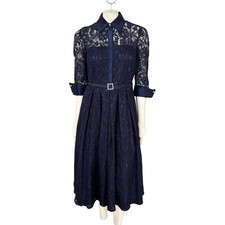 NEW ELIZA J Navy Lace Collared Cocktail Dress  WOMEN'S 8