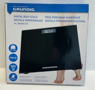 Grundig Personenwaage schwarz Digitale Körperwaage Glas Waage mit LCD Display