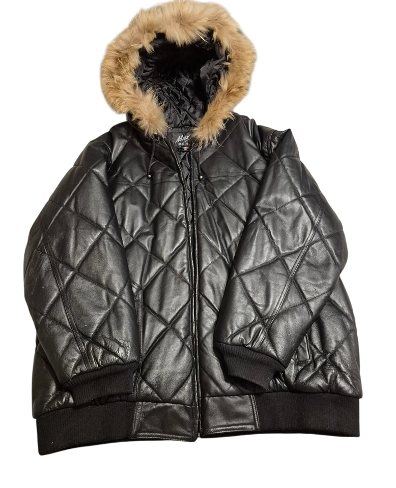 Abrigo de cuero Geniune con diseño de diamante para hombre / talla 4X / negro Foto 2 de 4