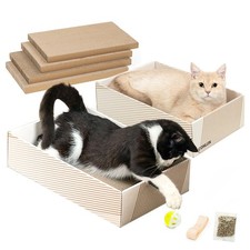 Best Cat Scratcher Box with 4 Scratching Pads 2 Separate Cardboard Boxes 2-in-1