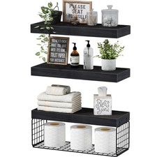 QEEIG Bathroom Shelves Over Toilet - Wall Mounted Floating 3pcs, C. Black