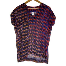 Cabi Purple Geometric Cap Sleeve V-Neck Sheer Shirt Size XS Women’s
