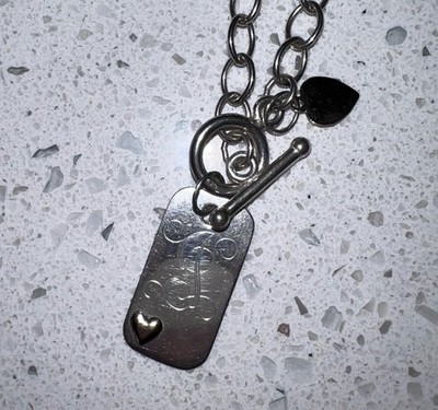 Vintage BASCH Initial J dog tag necklace - 14K gold and sterling silver
