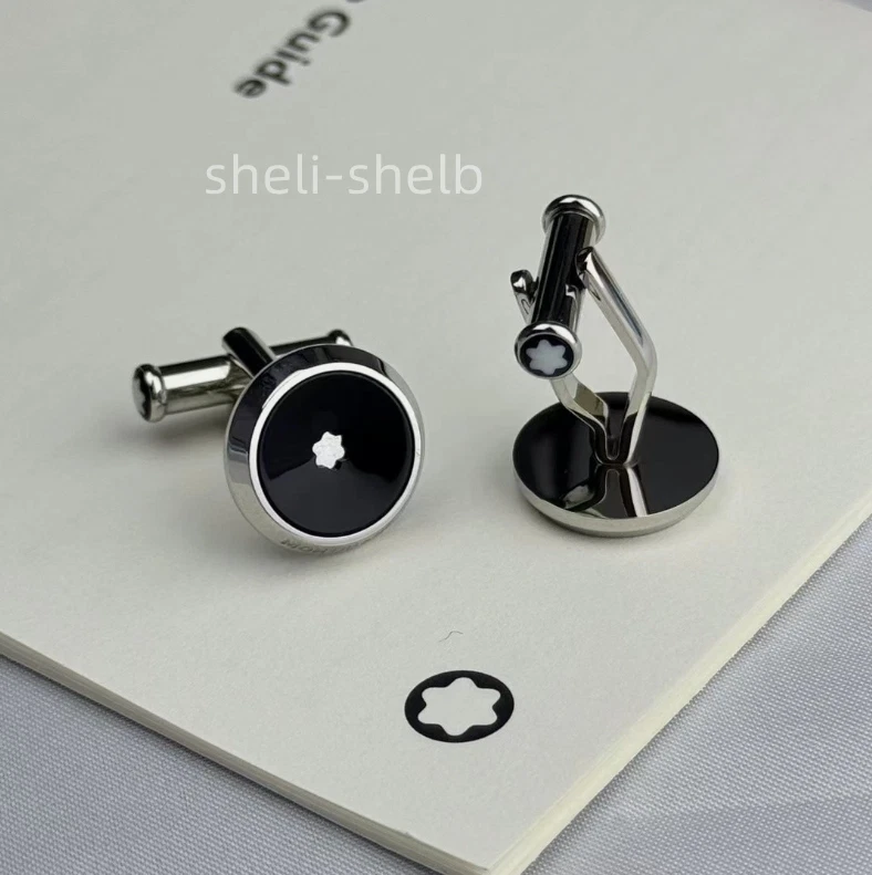 Montblanc Gemelos Estrella Acero Inoxidable Forma Redonda con Incrustación de Resina Negra  Foto 3 de 4