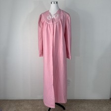 Exclusively Yours Night Gown Robe Womans Sz L Pink Embroidered House Coat Vintag