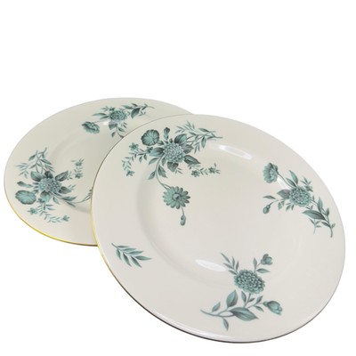 Pickard Fine Porcelain Diana Dish Plate 10in Plates Dishes USA Green Ivory Set 2