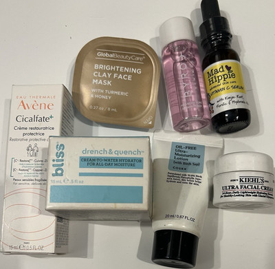 7pc Skincare Set - Avène Cicalfate+, Kiehl s, COSRX, Bliss, BYROE, Mad Hippie