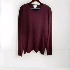 Alfani Mens XL Sweater Burgundy Knit V Neck Sweatshirt Cotton Dad Comfy Preppy