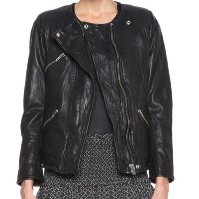 Isabel Marant  Lambskin Black Leather Collarless Jacket EU44 10 12 Large