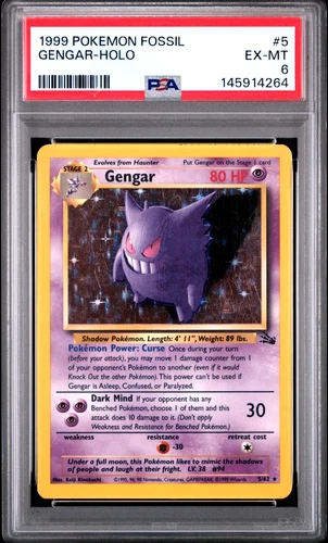 PSA 6 1999 Pokemon Fossil Gengar 5/62 Holo Rare Graded Card