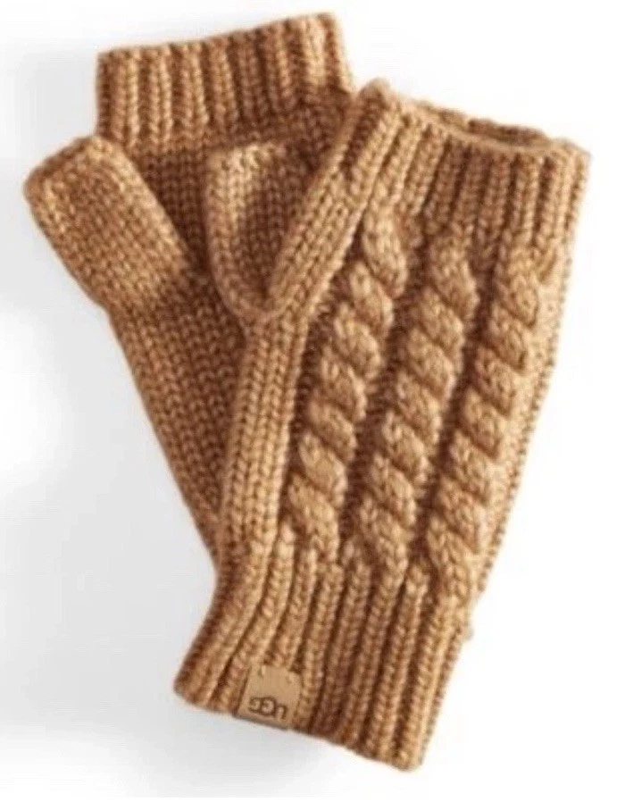 UGG Cable Knit Fingerless Gloves Chestnut ONE SIZE