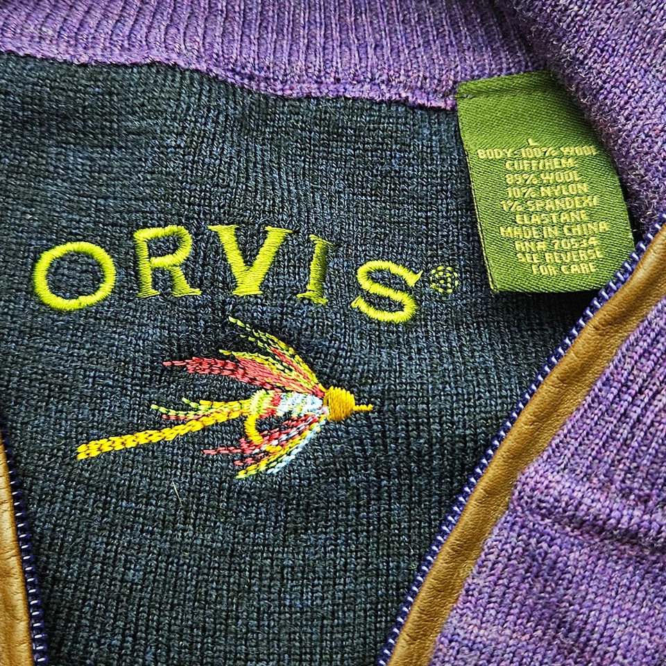 Suéter de lana Orvis para hombre con cremallera en cuarto - talla grande - ribete de cuero Foto 2 de 4