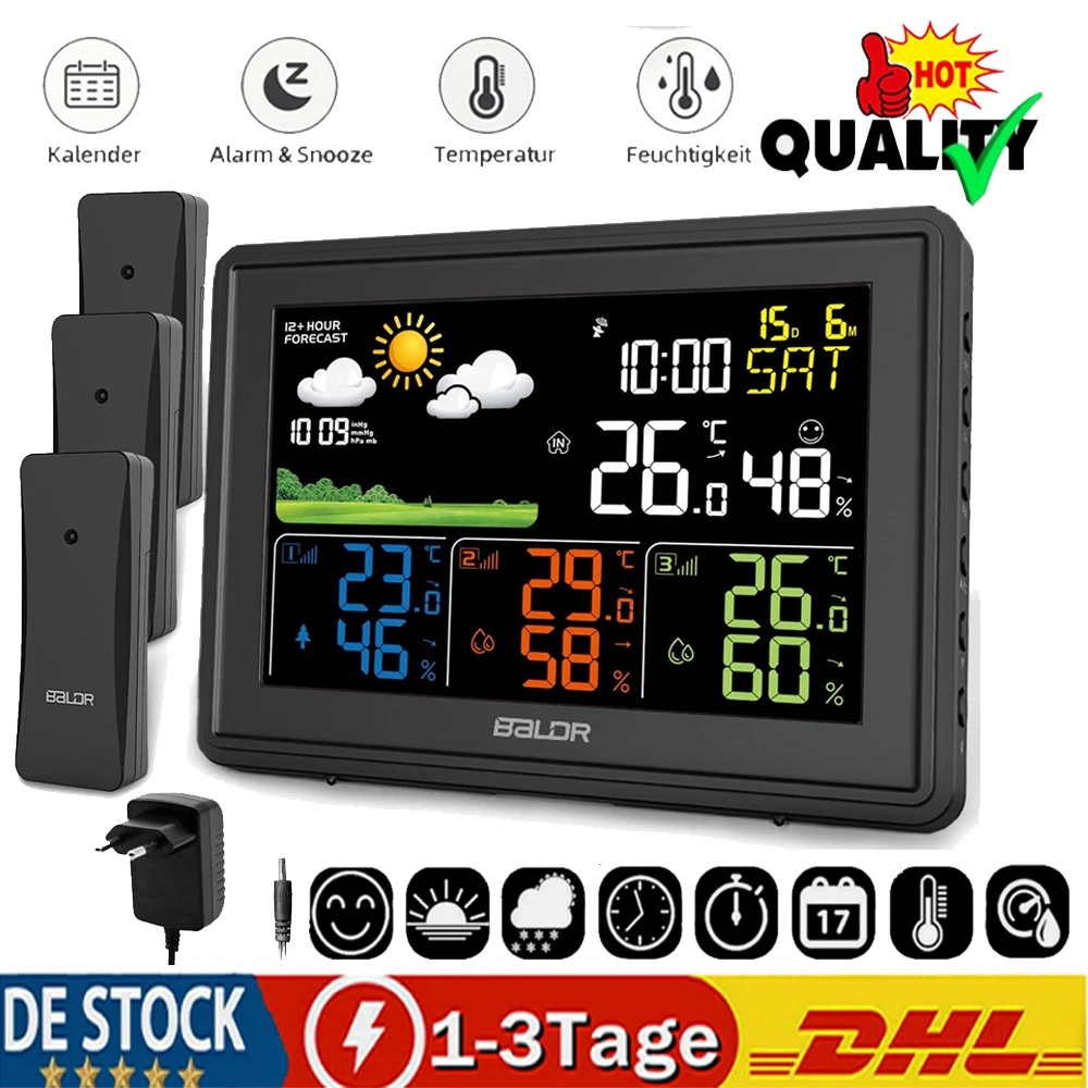 Berdsen Wetterstation – Kabellos, Mit App, Wind- & Außensensor, Temperatur, Luftfeuchtigkeit, 12h-Vorhersage (schwarz/weiß)