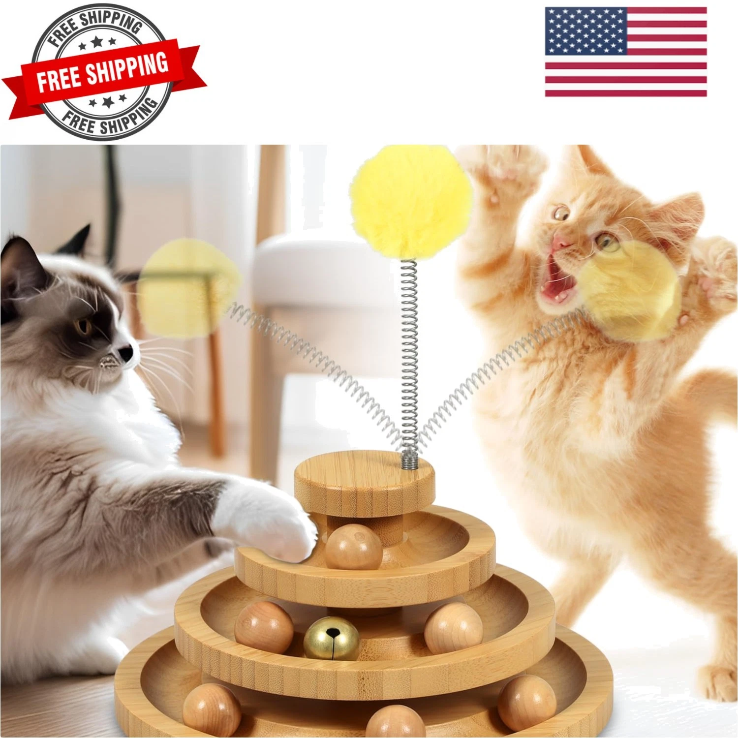 Cat Ball Track Toy,Kitty Toys Roller,3-Level Ball Tower with 9 Removable Ball...