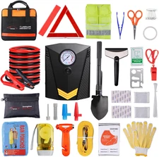 Vetoos Car Emergency Kit with Jumper Cables, Air Compressor, Survival Tools