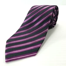 Geoffrey Beene Luxury Narrow Tie Black Purple Striped Silk Necktie 58" x 3"