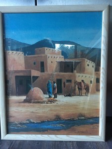 M Caroselli Adobe Home Couple Clay Oven Horse Stream Frame Print Signed 30 1 4 Ebay