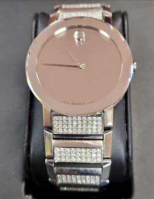 Movado Men's Sapphire Mirror Watch SS Band w/ 242 Diamonds - Approx. 3ctw!