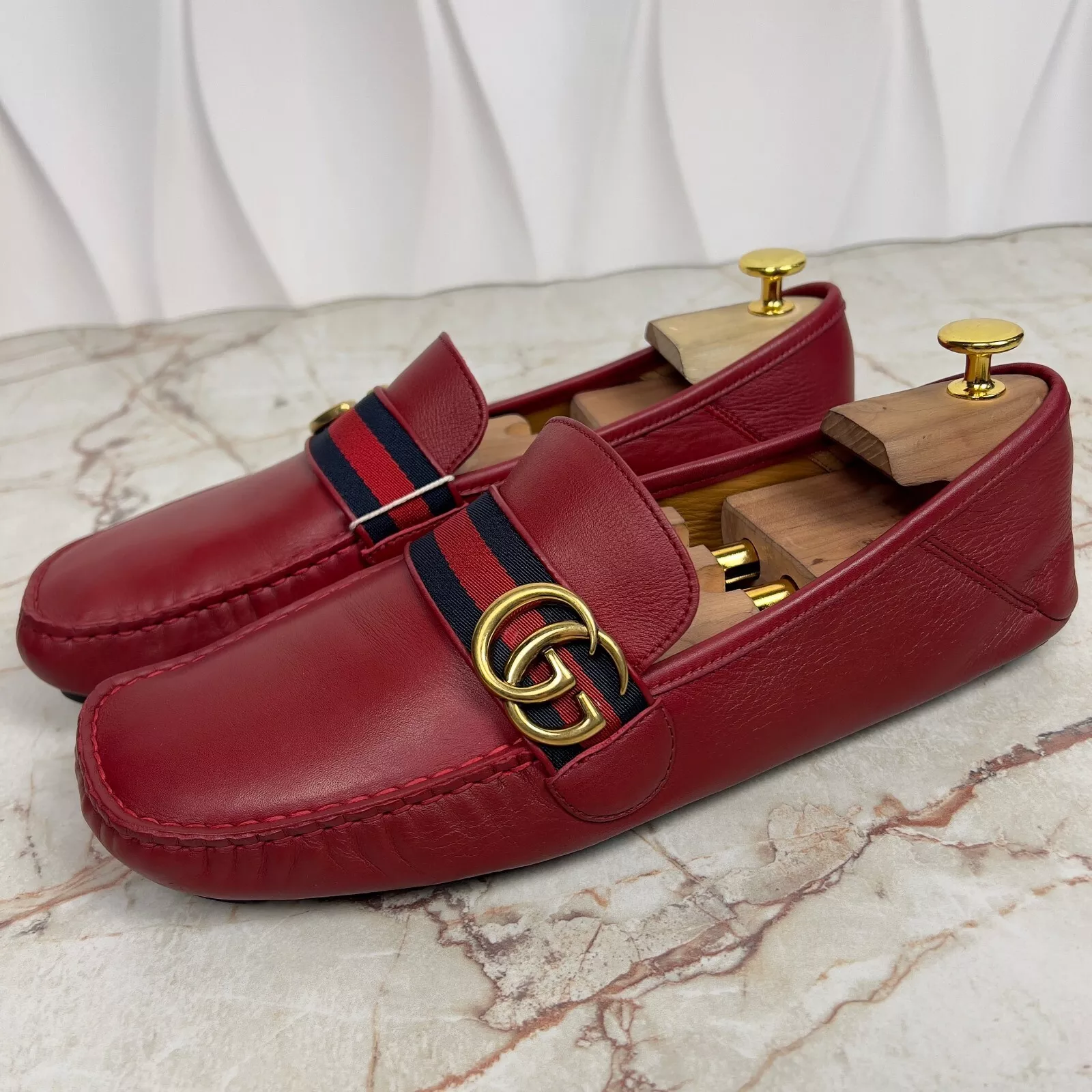 Mocassin Gucci Marmont Double GG Web Driving cuir rouge 8 G ou 8,5 US ou