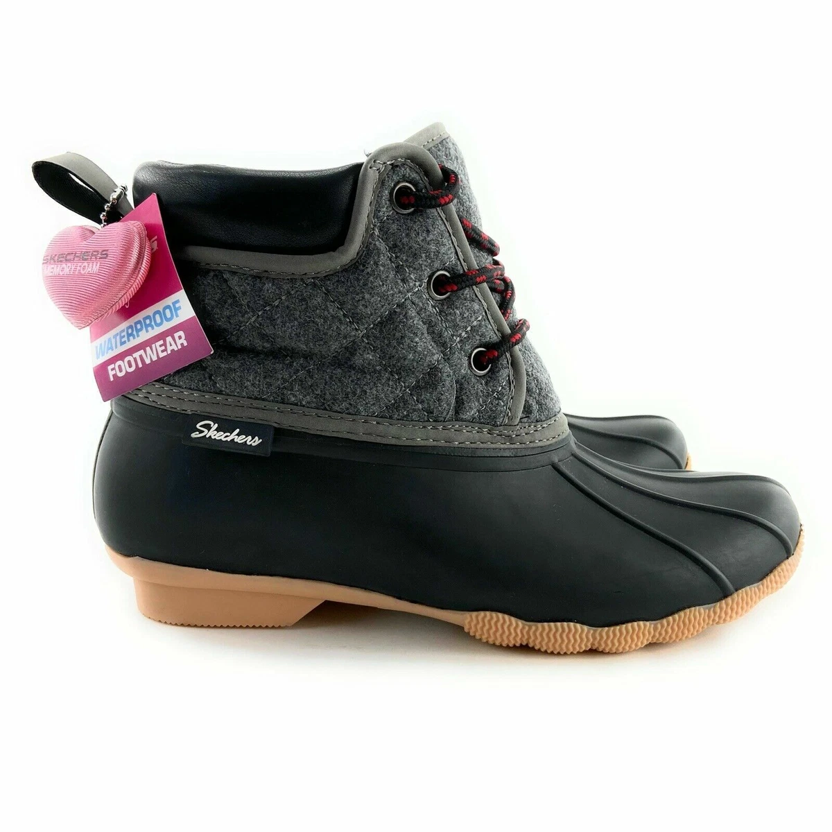 Skechers Women s Pond Lil Puddles Waterproof Black Charcoal Duck Boots Size 7 8