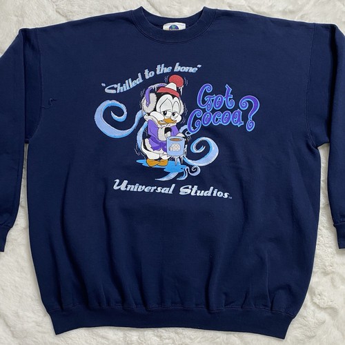 Vintage Universal Studios Size XL Chilly Willy Penguin Got Cocoa Blue Sweatshirt - Picture 2 of 17