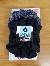 Scunci 6 pk Scrunchies- 5 black, 1 leopard
