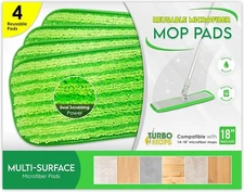 18" Microfiber Mop Pads 4 Pack, Reusable Washable Cloth Mop Head Replacements