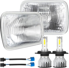 7X6 Inch H6054 Glass Square Headlight Housing  H4/9003 High Low Beam Bulbs for