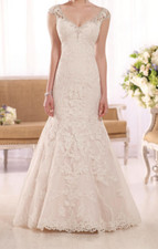 Essense of Australia D2002 Wedding Dress 12 Ivory Blush llusion Sparkle Sequins