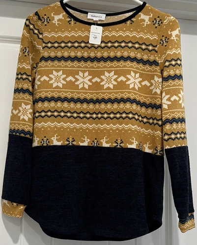 NEW W/ Tag Small Hailey & Co. Mustard Yellow & Navy Blue Sweater S Light Weight