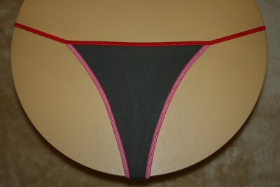 Olive Green Thong G-String with Shiny Red & Pink Bands - Size Medium
