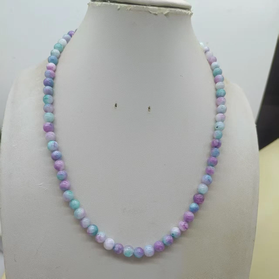 Collar 6/8/10mm Multicolor Lavanda Colorido Kuncita Jade Regalo Cumpleaños Niña Foto 2 de 4