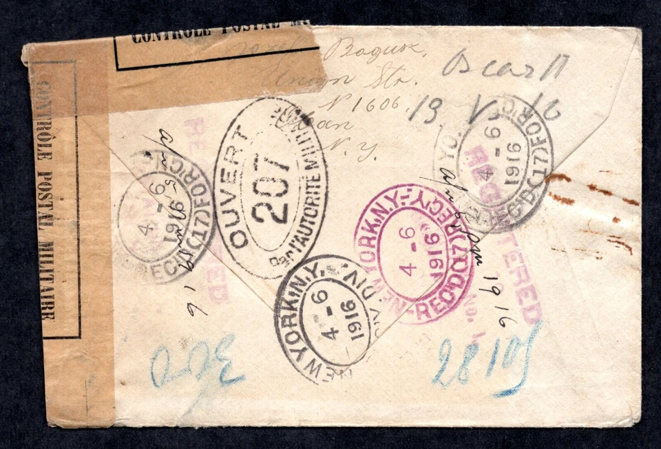 US FRANCE POLAND 1916 WWI FRENCH CENSORED COVER WITH LABEL & OVAL MARKING - Image 2 of 3