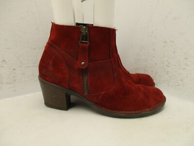 Kickers Red Suede Womens Ankle Western Boots Size 36 EUR