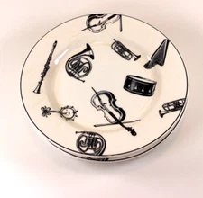 Bombay Company Quadrifoglio Black White Musical Instruments Salad Plate Set of 4