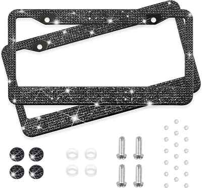 2 Pack - Black Sparkly Rhinestone License Plate Frame for Women