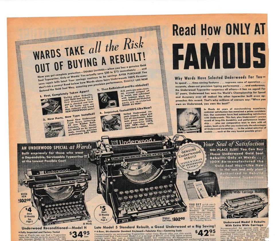 Máquina de escribir Underwood modelos 5 H 6 cintas de larga duración 1938 CATÁLOGO BARRIOS anuncios Foto 2 de 4