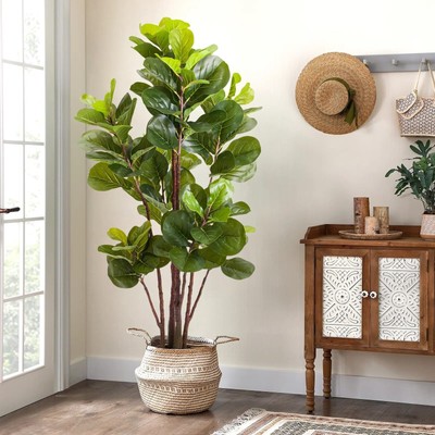 GlowSol Faux Fiddle Leaf Fig Tree, 5 Ft Artificial Ficus Lyrata Plant with 10...