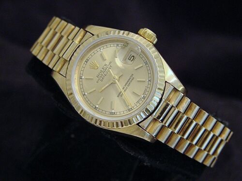 Ladies Rolex Solid 18KT 18K Yellow Gold Datejust President Watch Champagne 69178 - Afbeelding 1 van 4