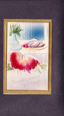 KAPPYS  ANTIQUE EMBOSSED POSTCARD THANKSGIVING GREETINGS  PC523