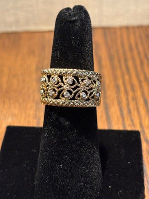  Filigranes Design Ring Band mit Diamanten Gold über SS 925 (Vermeil) Gr. 6