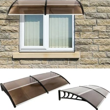 DIY 40"x 80" Outdoor Polycarbonate Front Door Window Awning Patio Canopy Brown