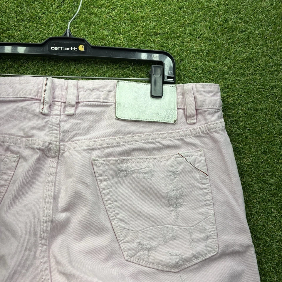 Cult Of Individuality 短款男式 38 粉色反叛短裤弹力牛仔布仿旧 — 第 3/4 张图片