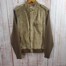 Vintage Giro Paoli Jacket Mens XL Tan Brown Suede Leather Knit Bomber Coat 90s