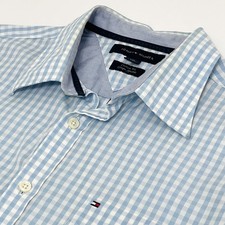 Tommy Hilfiger Hemd Große L Herren Smart Baumwolle Blau Weiß Gingham Langarm