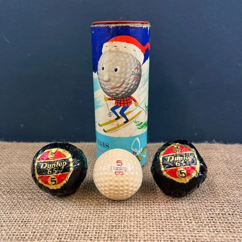3 X VINTAGE DUNLOP 65 GOLF BALLS IN CHRISTMAS BOX PACKAGING COLLECTABLE