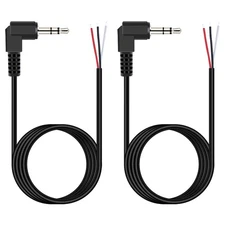 2 Pack 6 ft 3.5mm 90 Degree Right Angle Male Plug to Bare Wire Open End TRS 3