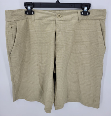 Hang Ten Shorts Mens 38 Tan Beige Flat Front Bermuda Casual Outdoor Beach