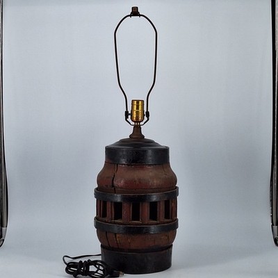 Vintage Wood Barrel Lamp Base 25in Rustic Industrial